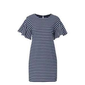 KINLY dress-navy & white striped size small flutter sleeves